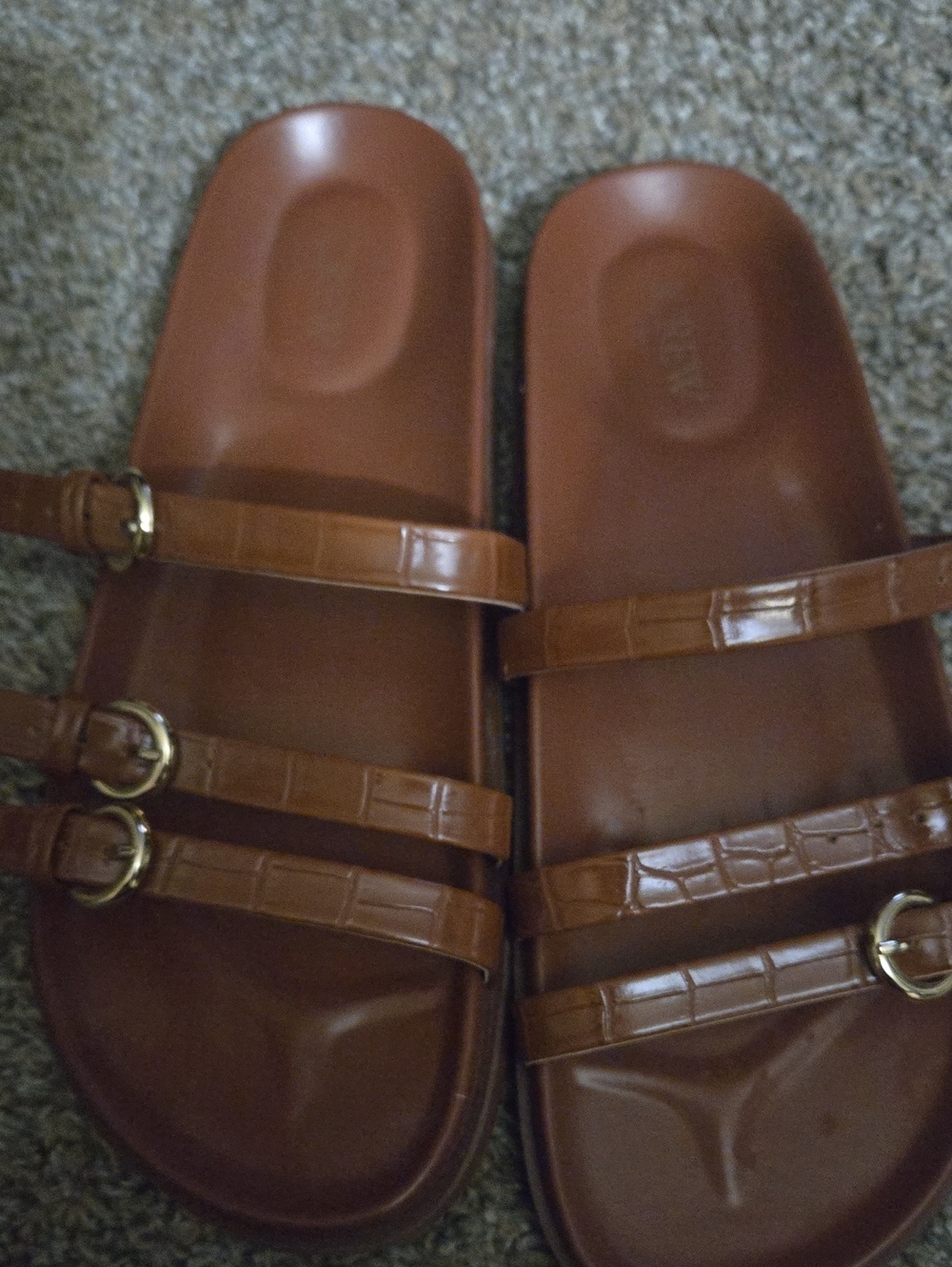 J. Crew, Womens Brown Triple-Strap Slide Sandals